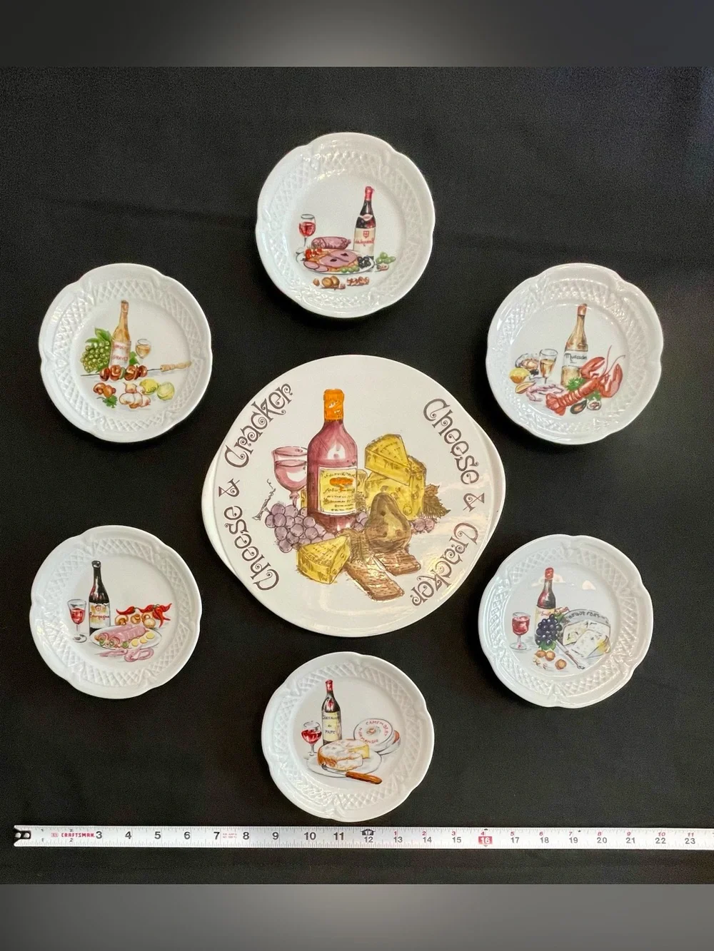 7 Piece VTG French Limoges & Shafford Wine & Cheese Plate Wall Gallery Bundle